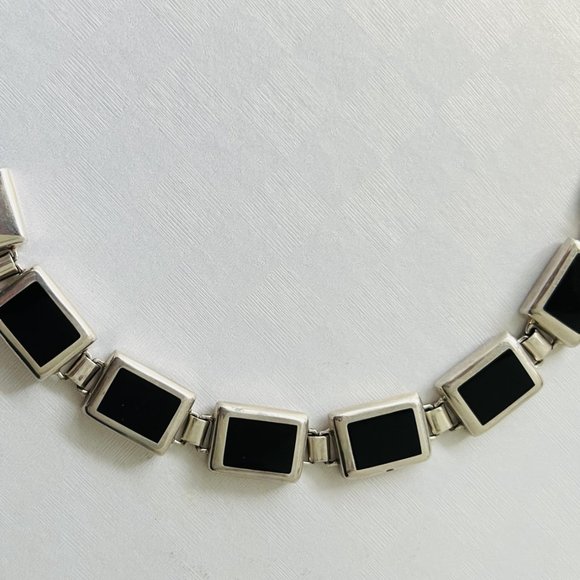Handcrafted Classic  925 Sterling Silver Black Onyx Station Bracelet, Bezel Set - Picture 7 of 11